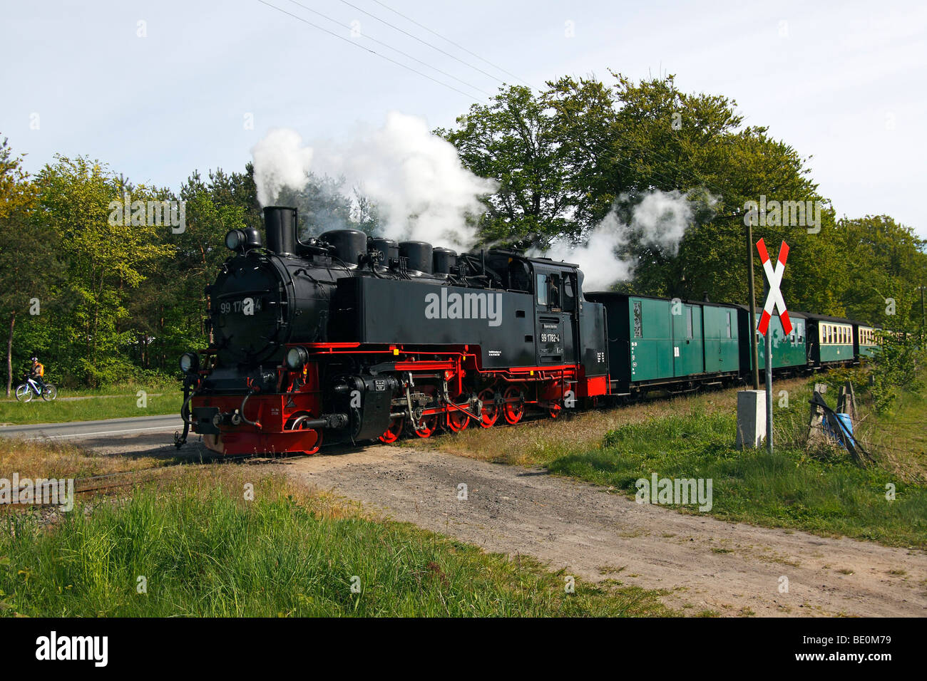 Steam locomotive 'Rasender Roland', Rushing Roland, historic railway between the seaside resorts Goehren and Sellin, Ruegen isl Stock Photo