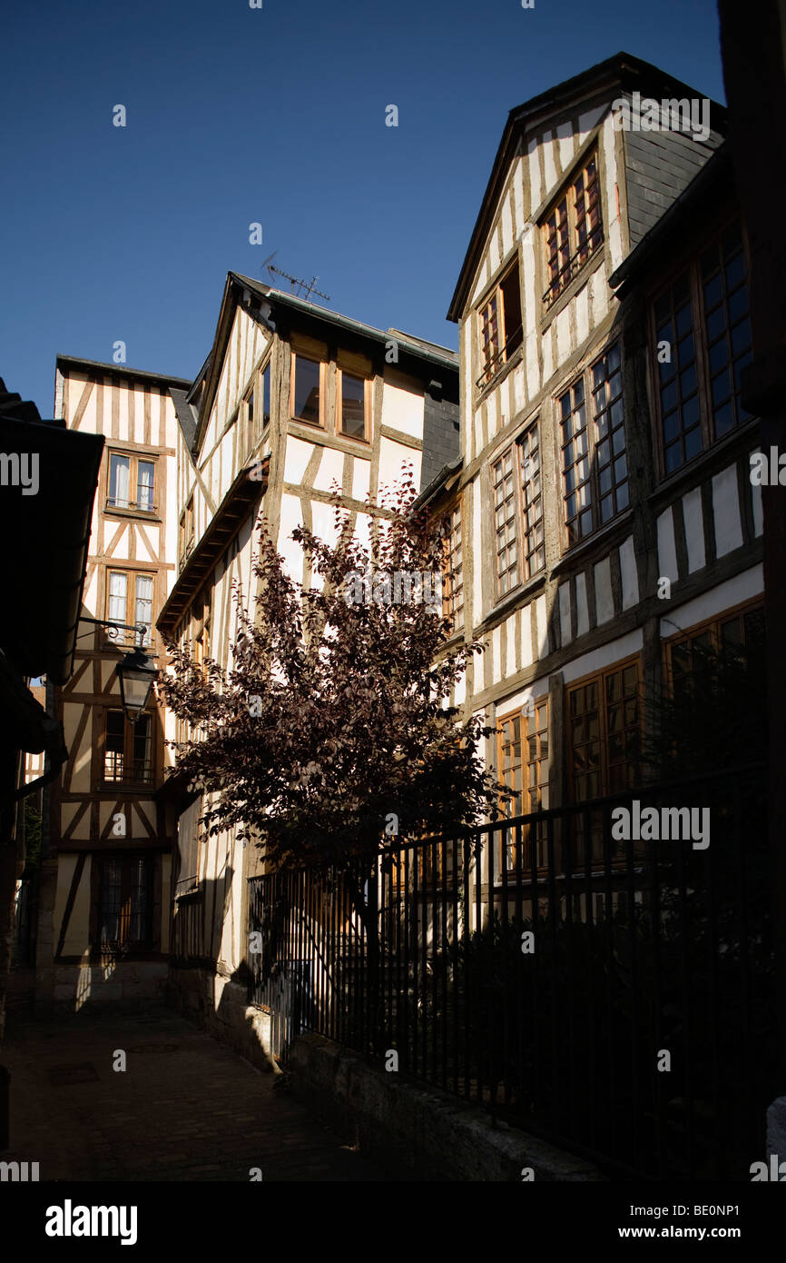 Traditional wood beamed Normandy town houses in Rouen, the capitol of Normandy in France Stock Photo