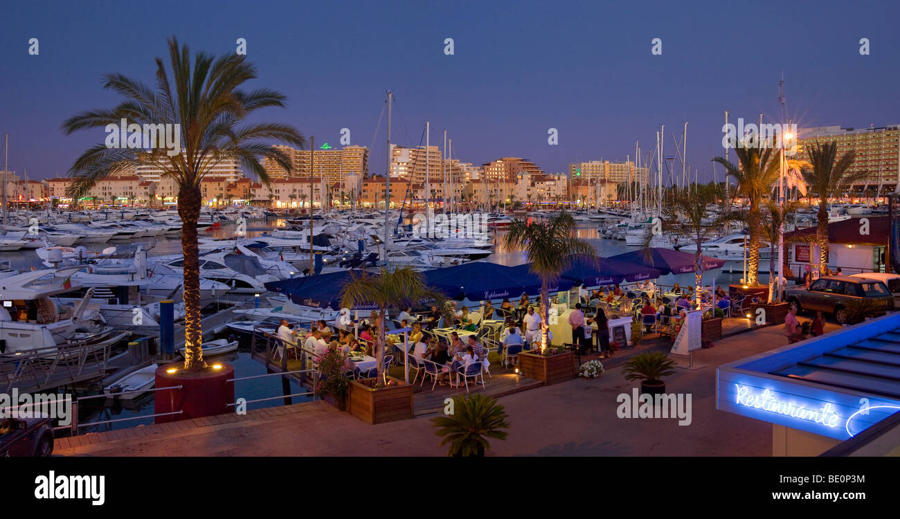 Portugal, the Algarve, Vilamoura marina seen over restaurant at dusk Stock  Photo - Alamy