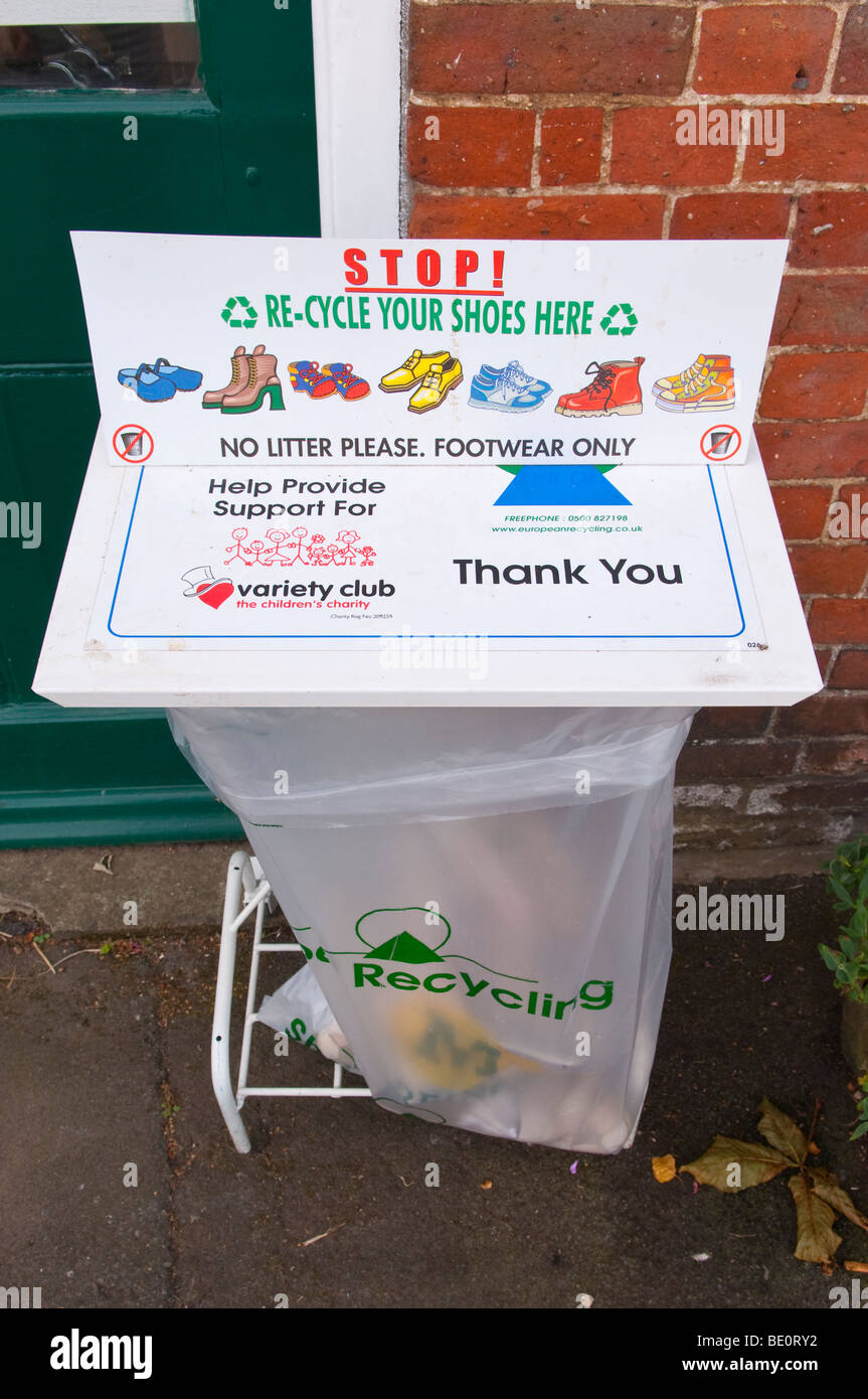 A used shoe recycling base for disposing of unwanted shoes in the Uk Stock Photo Alamy