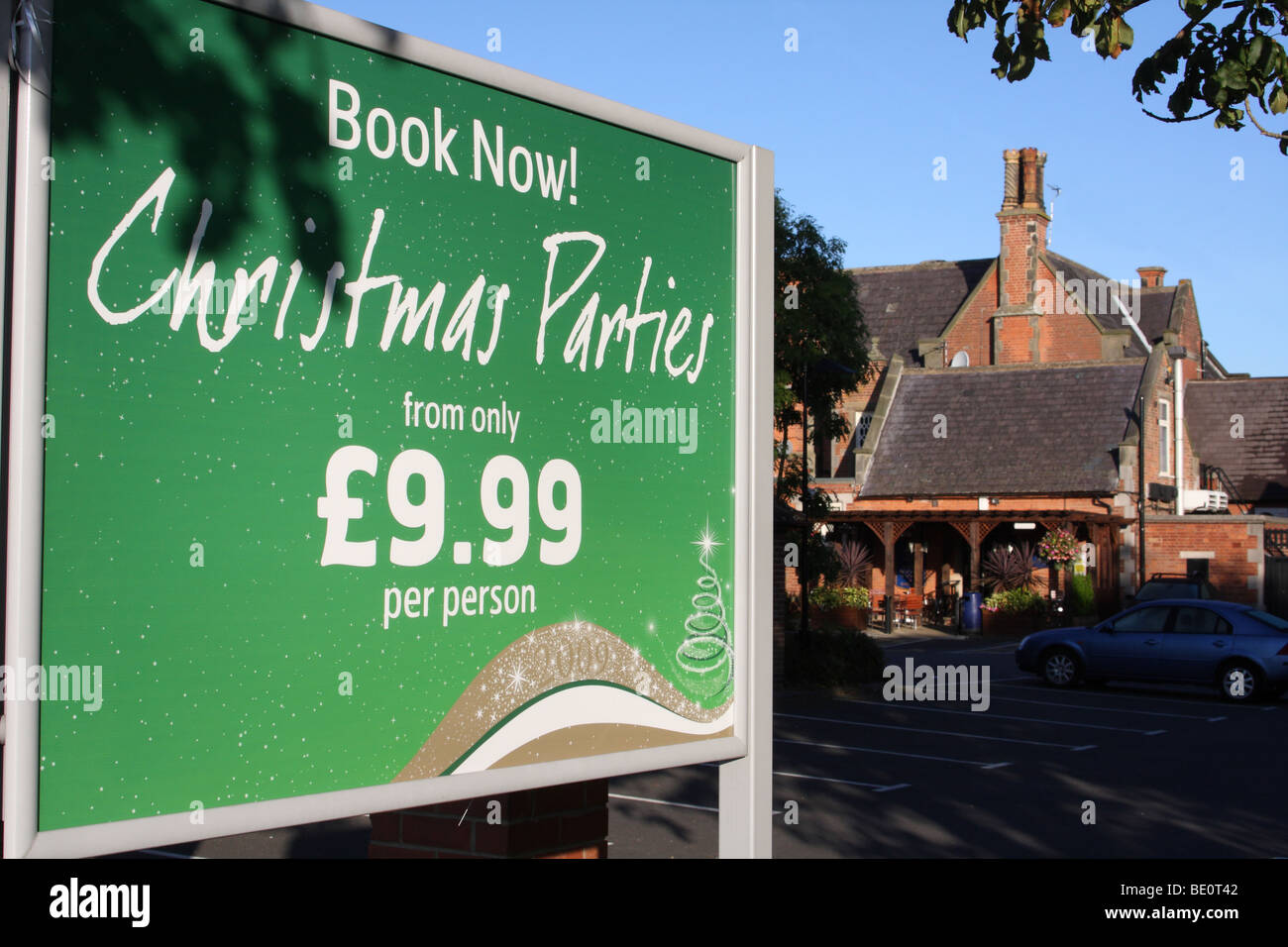 A sign advertising Christmas parties at a public house in the U.K. Stock Photo