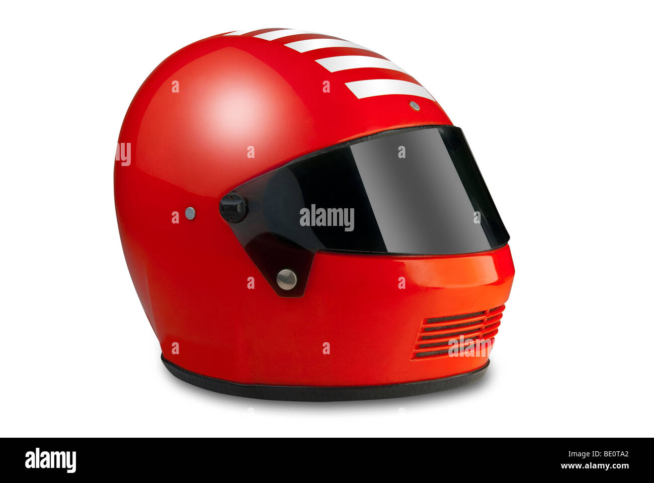 Red motor sport racing helmet Stock Photo