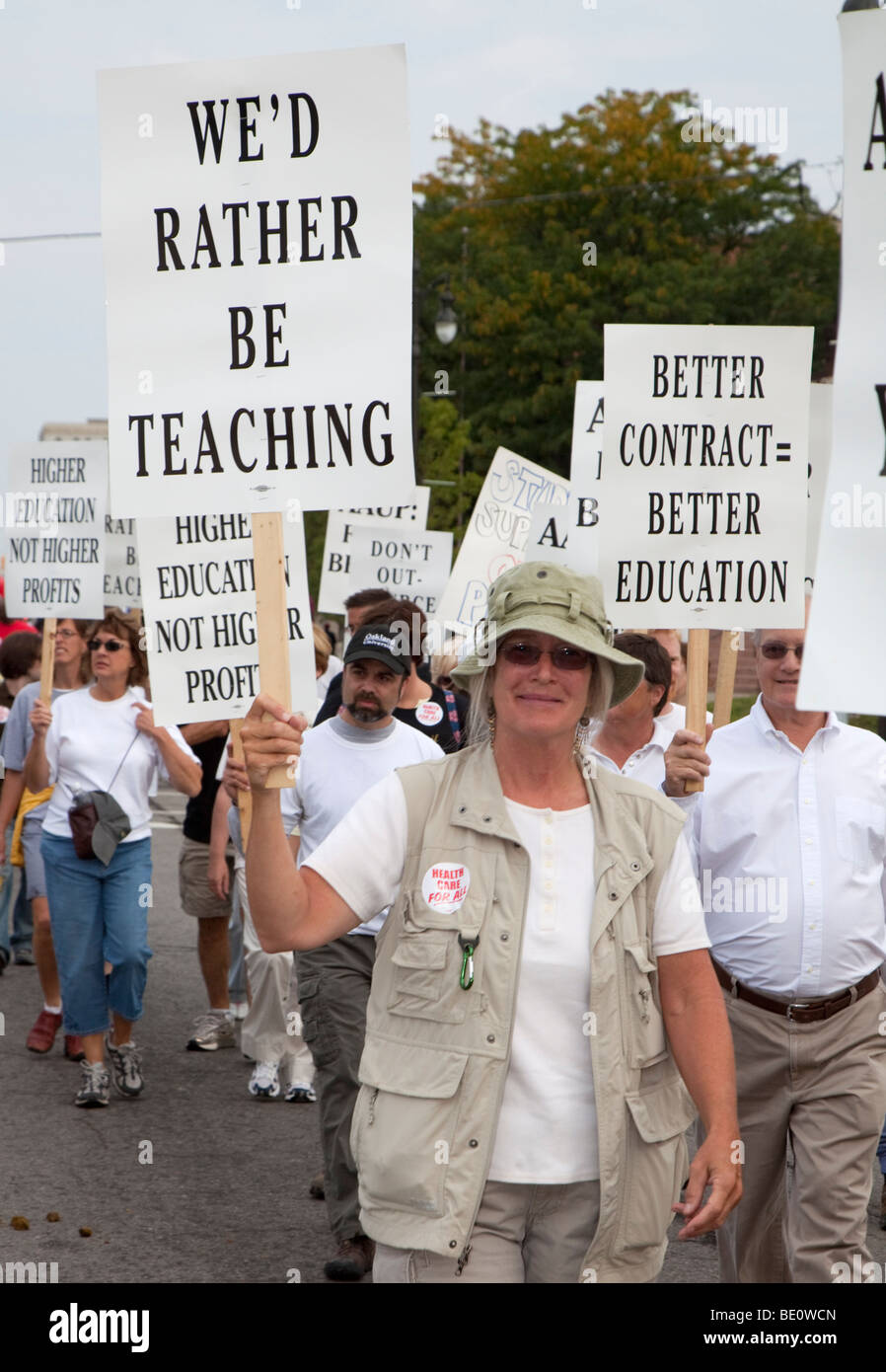 Detroit, Michigan - Striking Oakland University professors march in the Detroit Labor Day parade. Stock Photo