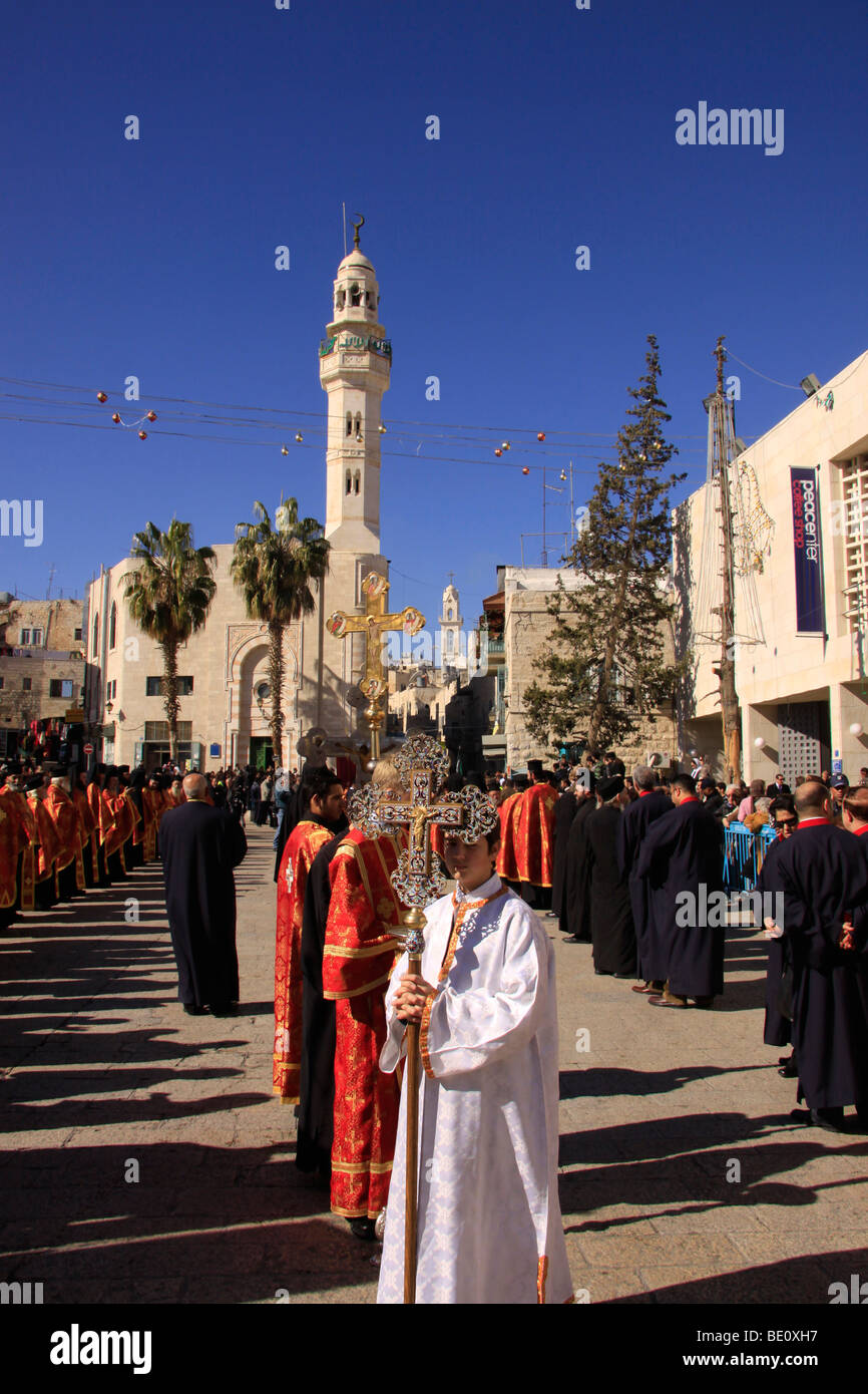 Bethlehem, the Greek Orthodox Christmas procession in Manger Square