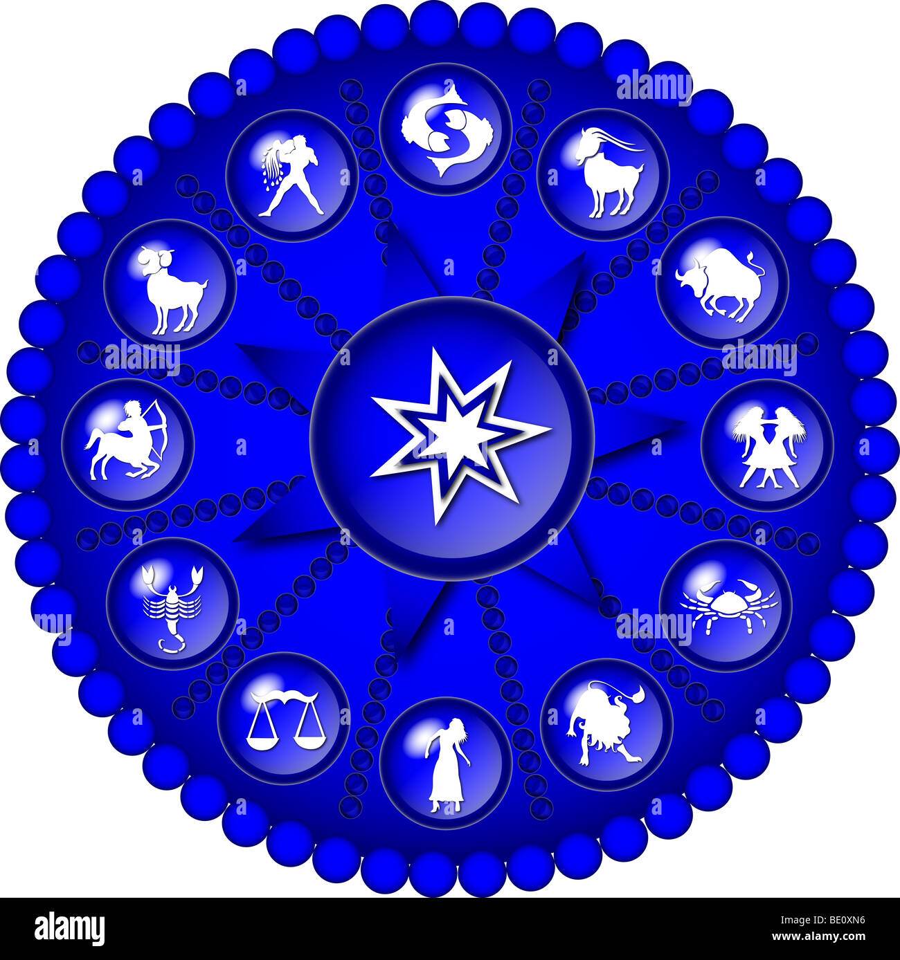 illustration of a blue zodiac disc Stock Photo