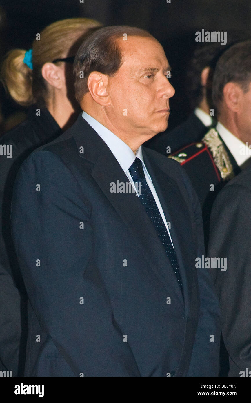 Premier Silvio Berlusconi, funeral of Mike Bongiorno, Milan, ITALY, 12 september 2009 Stock