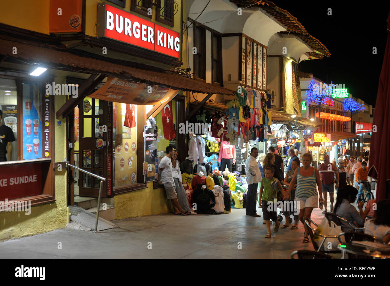 Burger King at the old town of Kusadasi Turkey by night 2009 Stock Photo