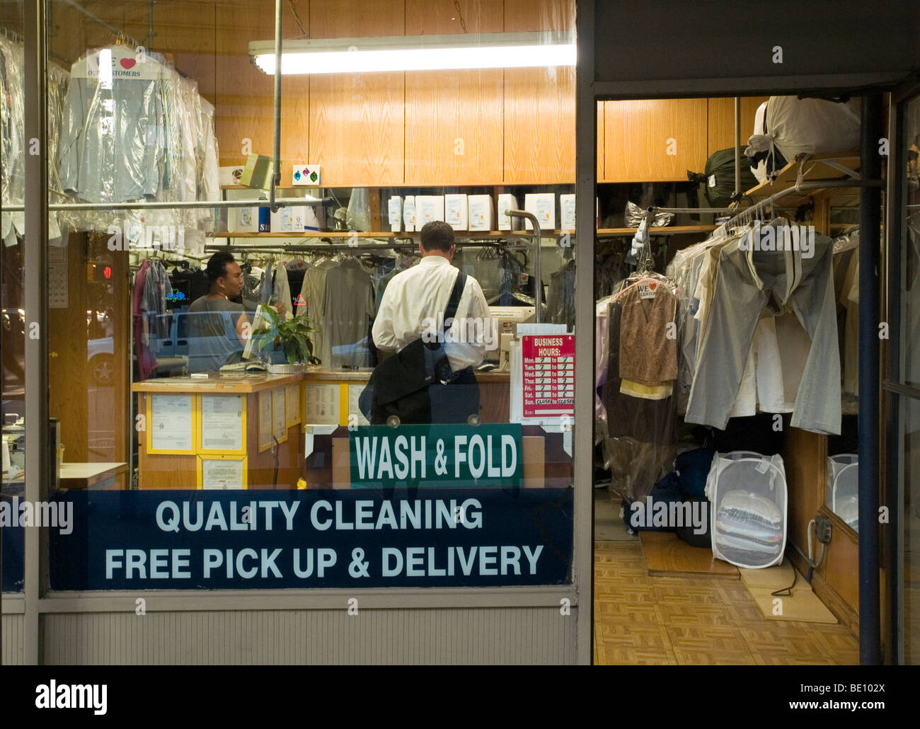 A dry cleaning store in Greenwich Village, New York City USA Stock Photo