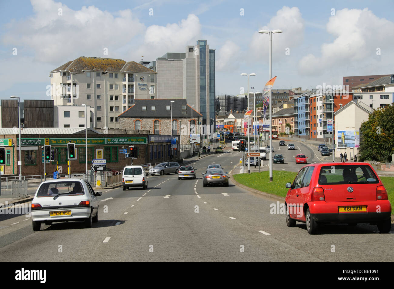 Three lane road on the approach to Plymouth city centre Devon England UK Stock Photo