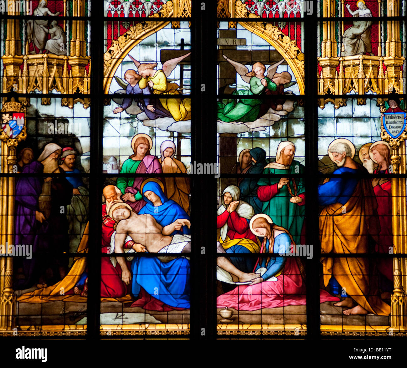 Stained glass windows inside Cologne Cathedral in Germany 2009 Stock Photo