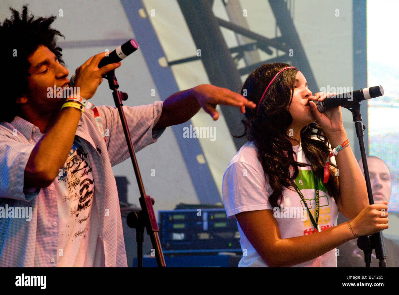 MC Bruno and Jenna G from The Qemists performing live at The Glade Festival 2009. Stock Photo