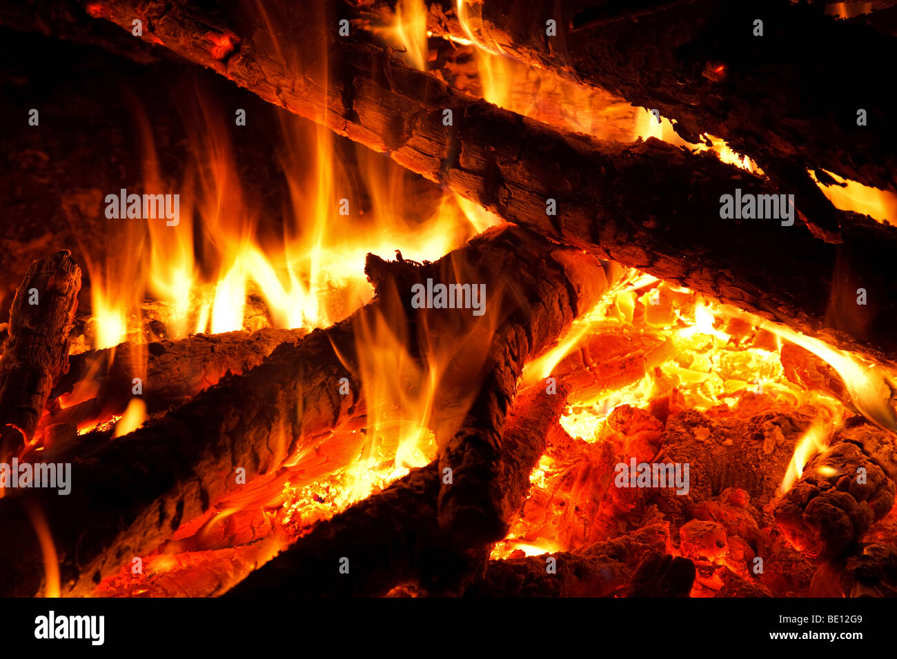 Close-up of fire burning in campfire Stock Photo