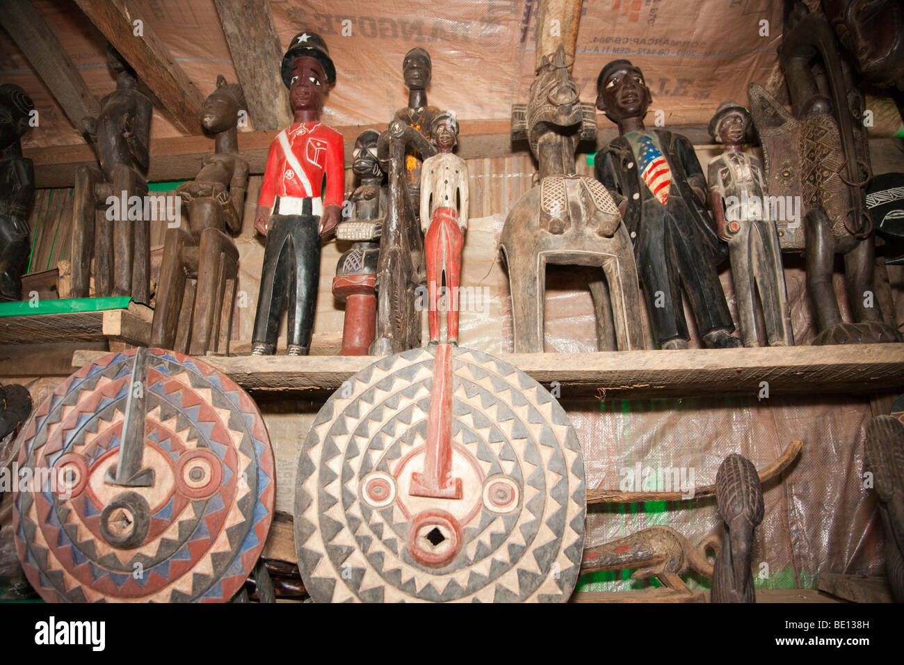 Wood carvings are on sale in Abuja, the Nigerian capital Stock Photo