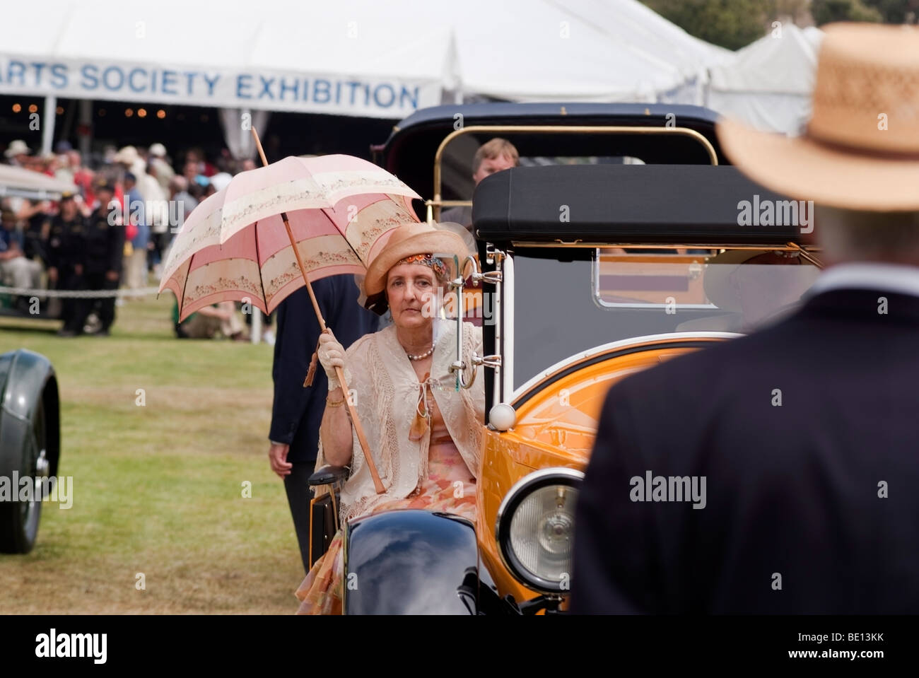 Woman riding in the "Mother-in-Law" seat of a 1921 Paige Daytona Speedster at the 2009 Pebble Beach Concours d'Elegance Stock Photo