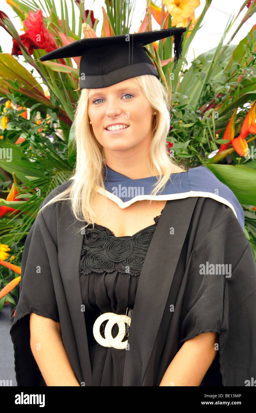 Young female University graduate, Oxford Brookes University, Headington, Oxfordshire, England, United Kingdom Stock Photo