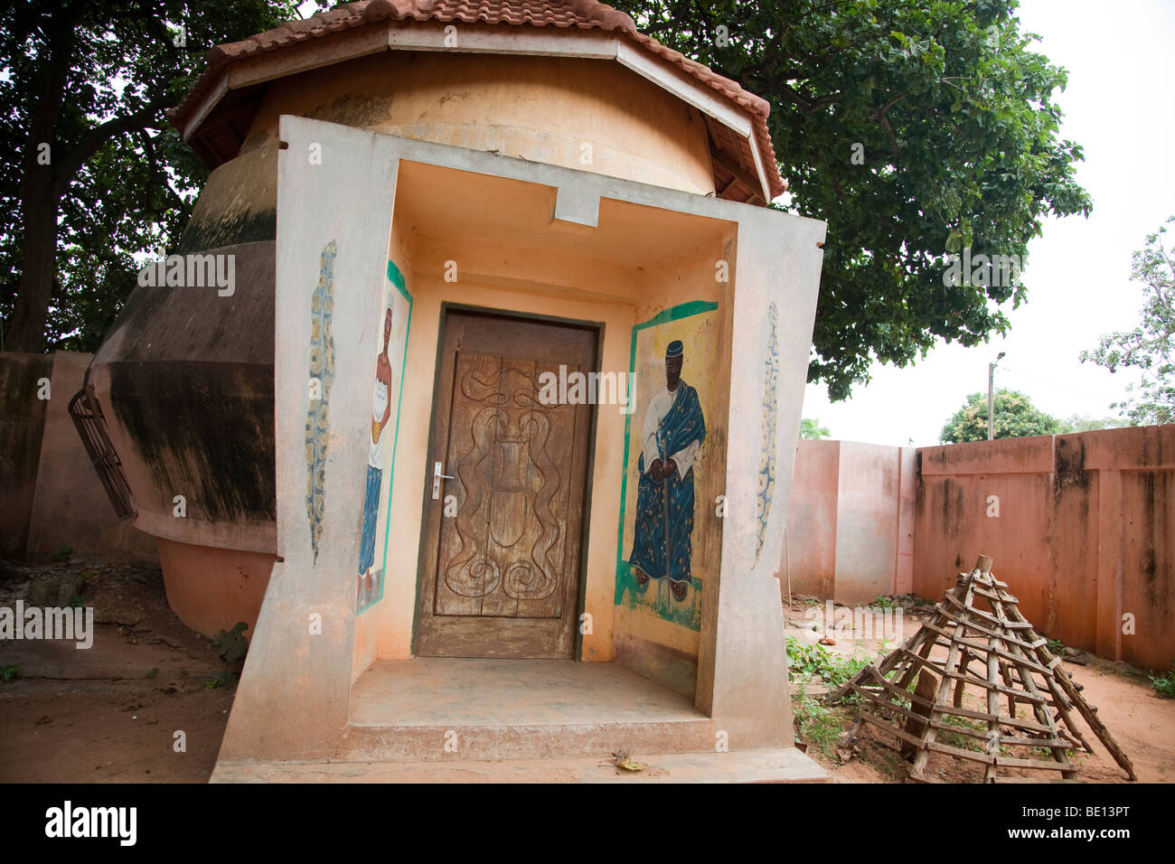 The Temple of Pythons in Ouidah, Benin is a small room housing 50 or so royal pythons. Stock Photo