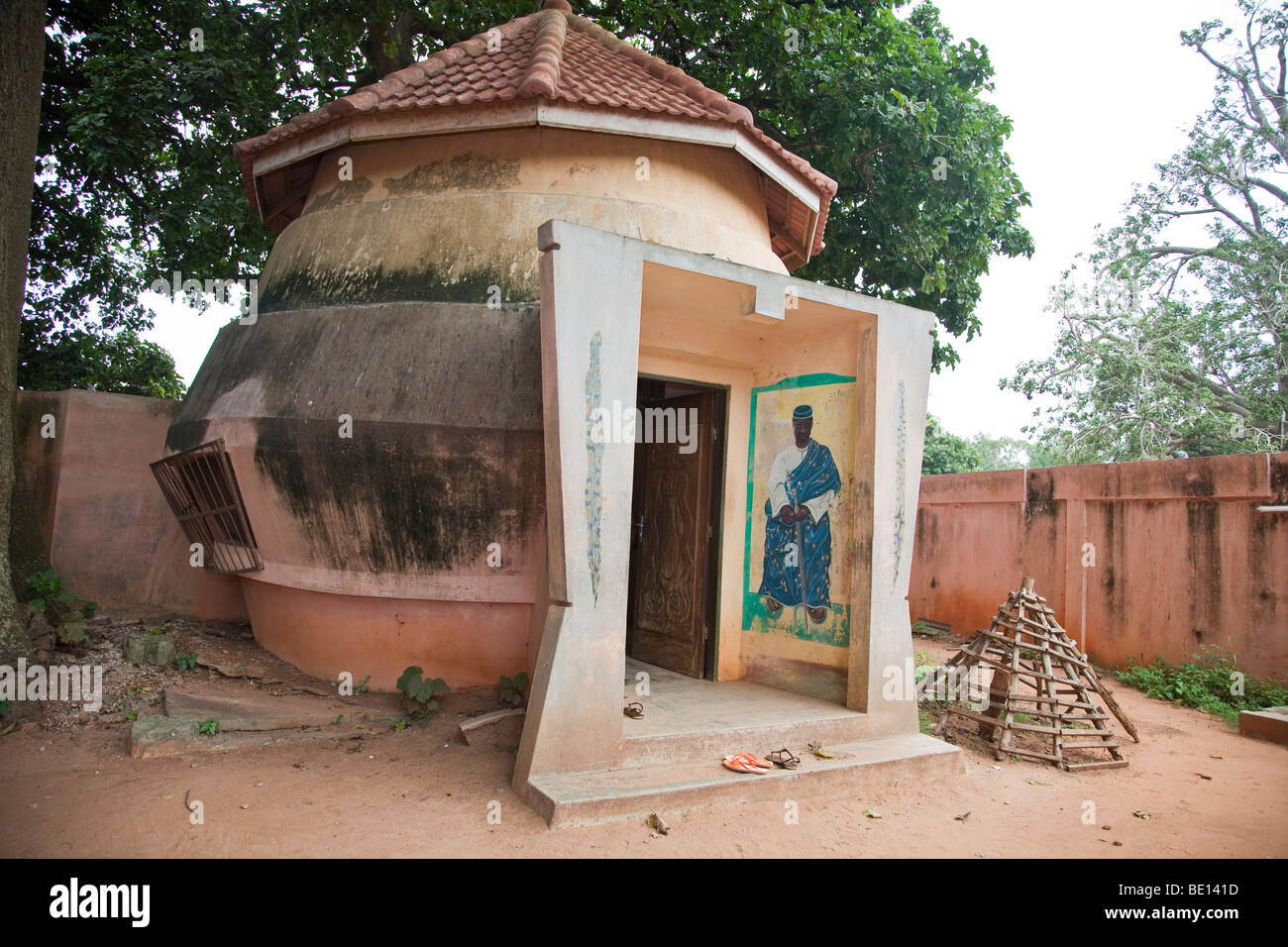 The Temple of Pythons in Ouidah, Benin is a small room housing 50 or so royal pythons. Stock Photo