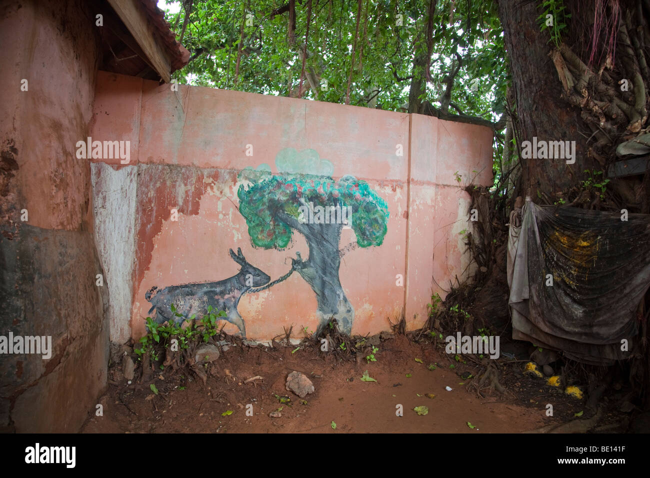Wall painting at the Temple of Pythons in Ouidah, Benin. Stock Photo