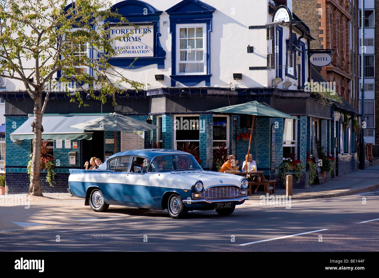 Pub and vintage car, Kingston upon Thames, Surrey, United Kingdom Stock