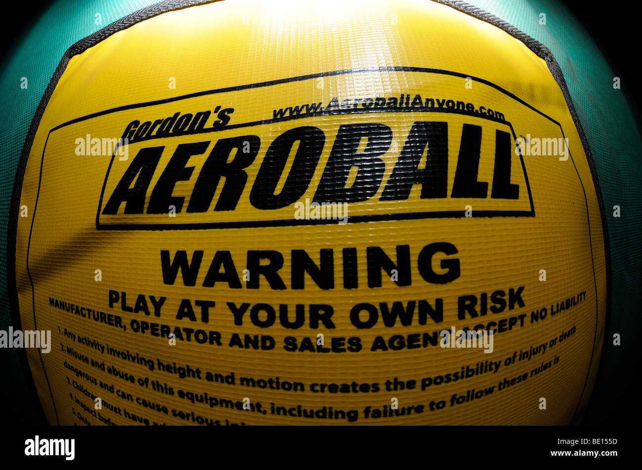 Aeroball safety warning sign, 'Play at your own risk'. Stock Photo