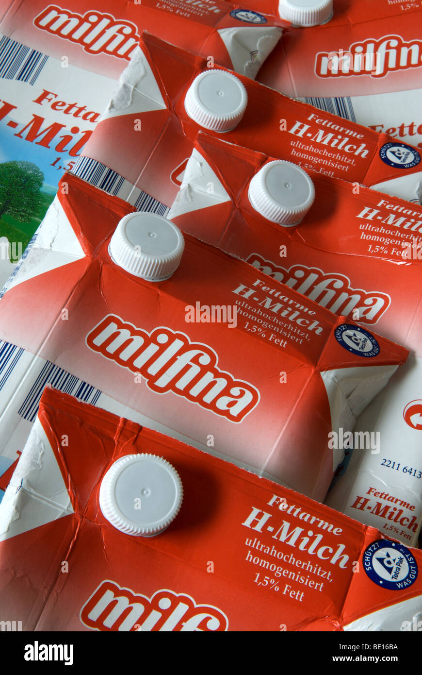 Empty longlife milk cartons at a recycling centre, Dusseldorf, Germany Stock Photo Alamy