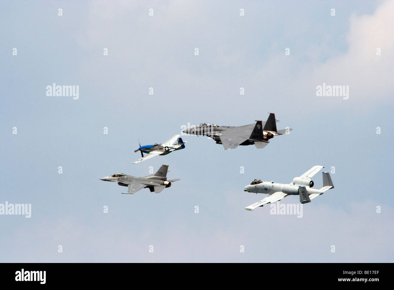 Chicago Air & Water Show 2009.  US Military Planes: F-15 , F-16,  A-10 Demo, P-51 Mustang Stock Photo