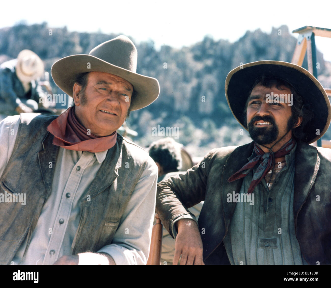 THE WAR WAGON  - John Wayne at left in the 1967 Universal film Stock Photo