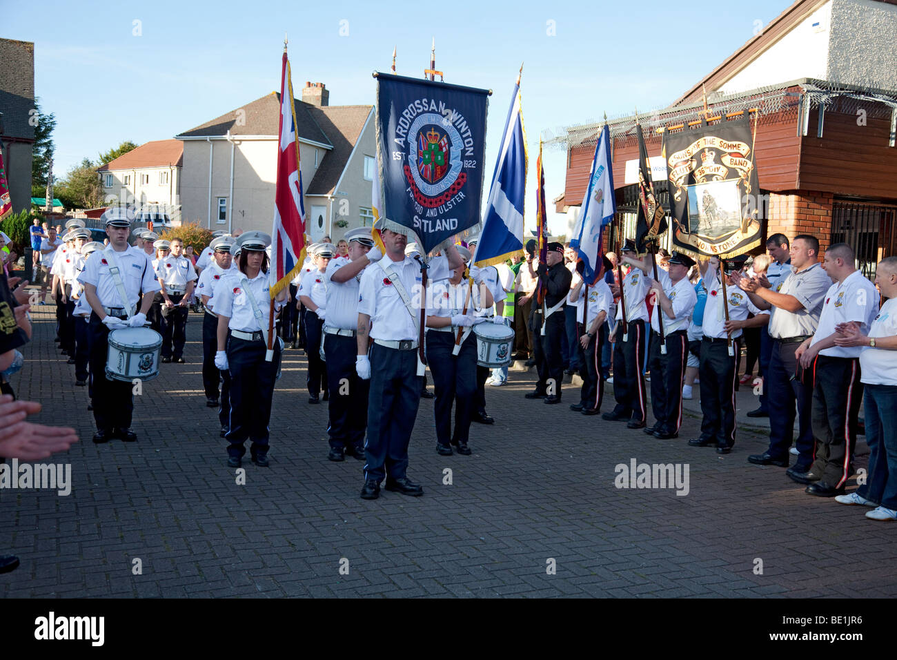 Ardrossan Winton Flute Band (Loyalist/Protestant) stand at the end of