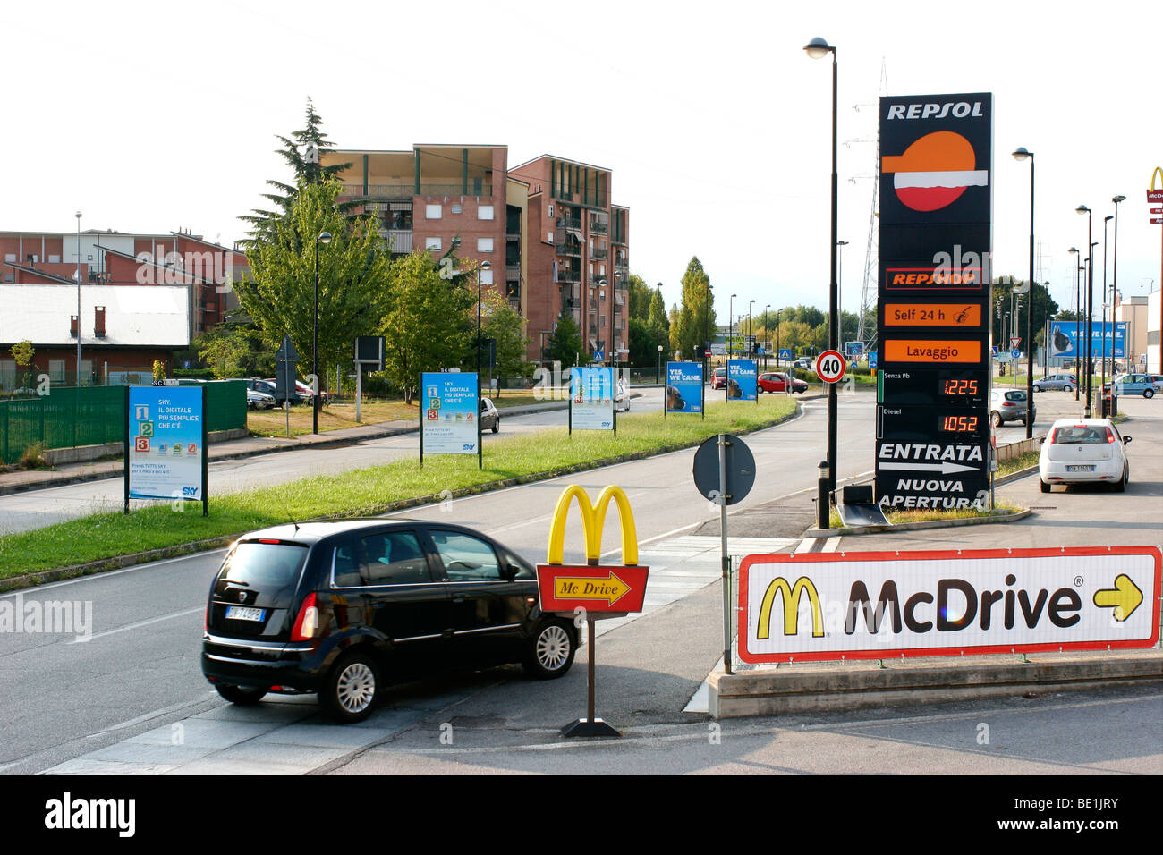Commercial center Mc Donald's Mc Drive drive thru service, Repsol gas