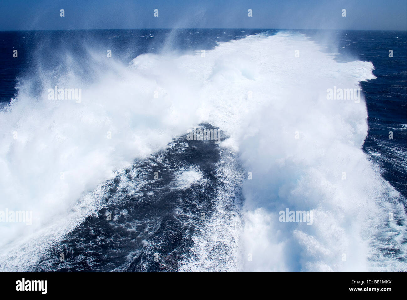 Wake of a catamaran boat Stock Photo