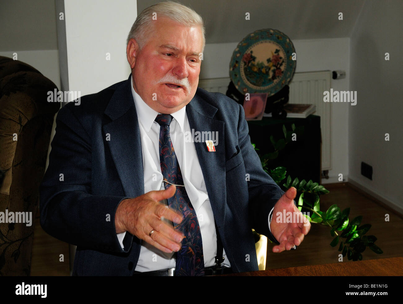 Lech Walesa in his office in Gdansk, Poland Stock Photo