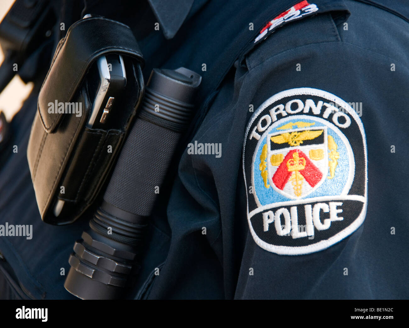 Close Up of Toronto Police Officers Badge, Equipment & Uniform, Toronto, Canada Stock Photo