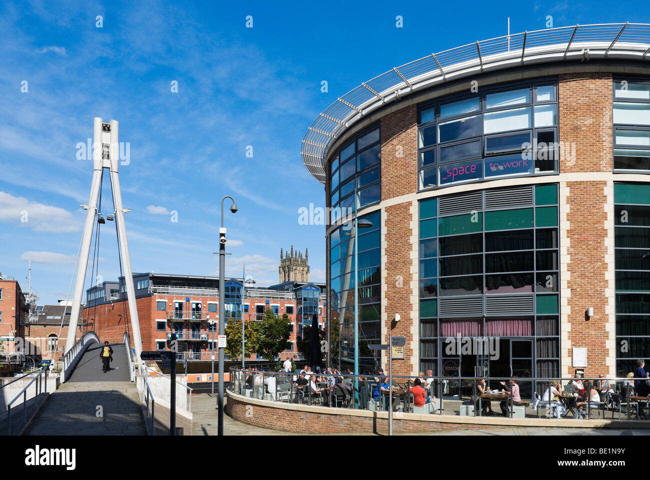 The Oracle waterfront bar on the River Aire at Brewery Wharf, Leeds
