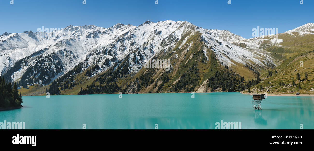 Big Almaty Lake. Panoramic view of mountain lake near Almaty city, Kazakhstan, Central Asia Stock Photo