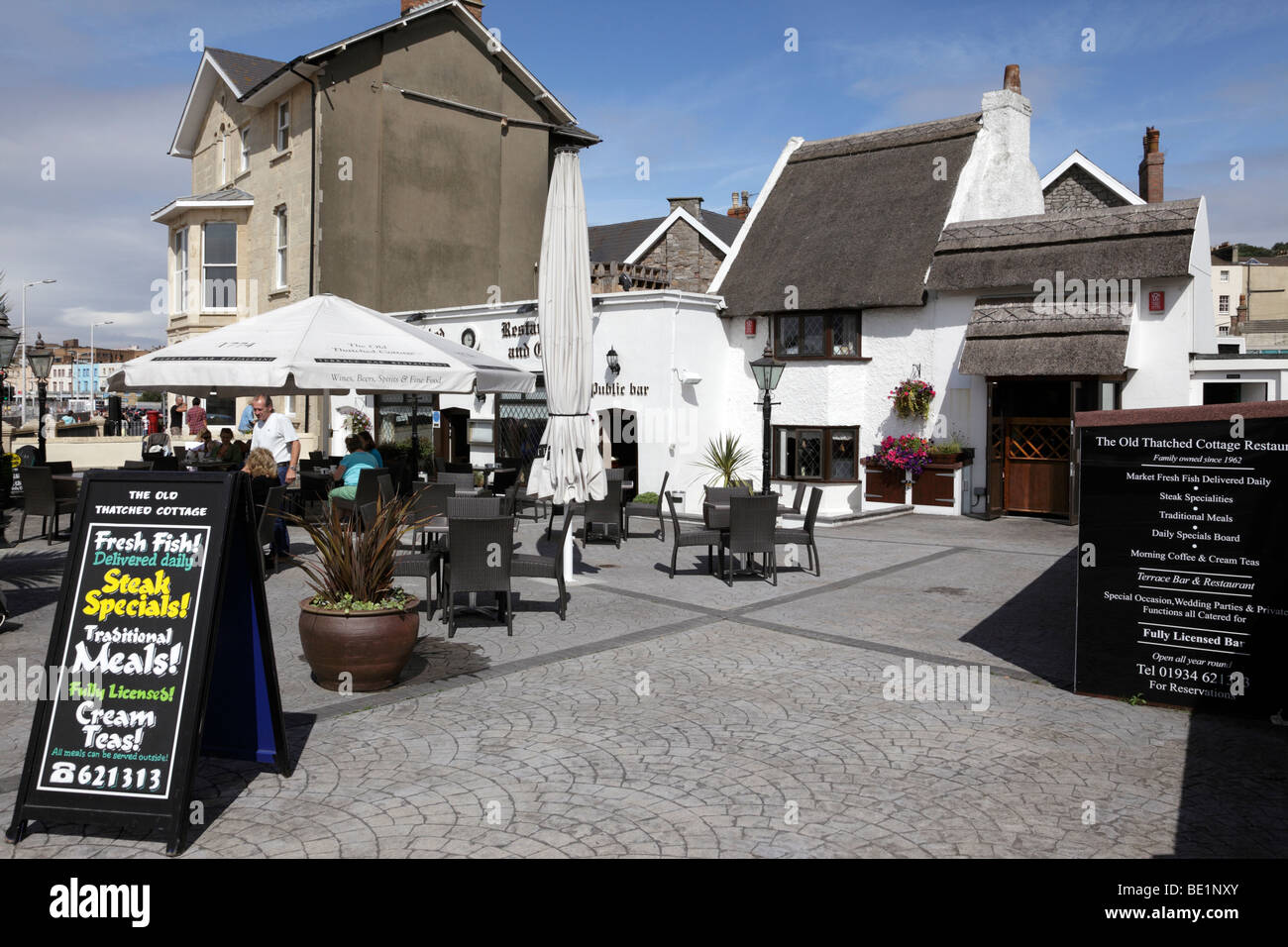 The Old Thatched Cottage Restaurant Knightstone Road Stock Photo