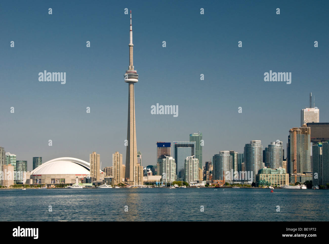 City of Toronto, CN Tower and Lake Ontario, Toronto, Ontario, Canada, North America Stock Photo