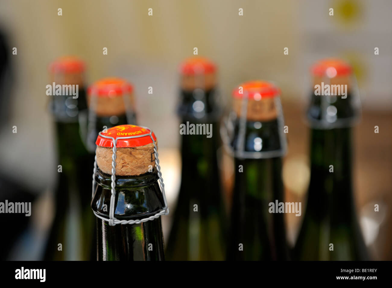 Wired, corked sparkling drinks bottle tops Stock Photo