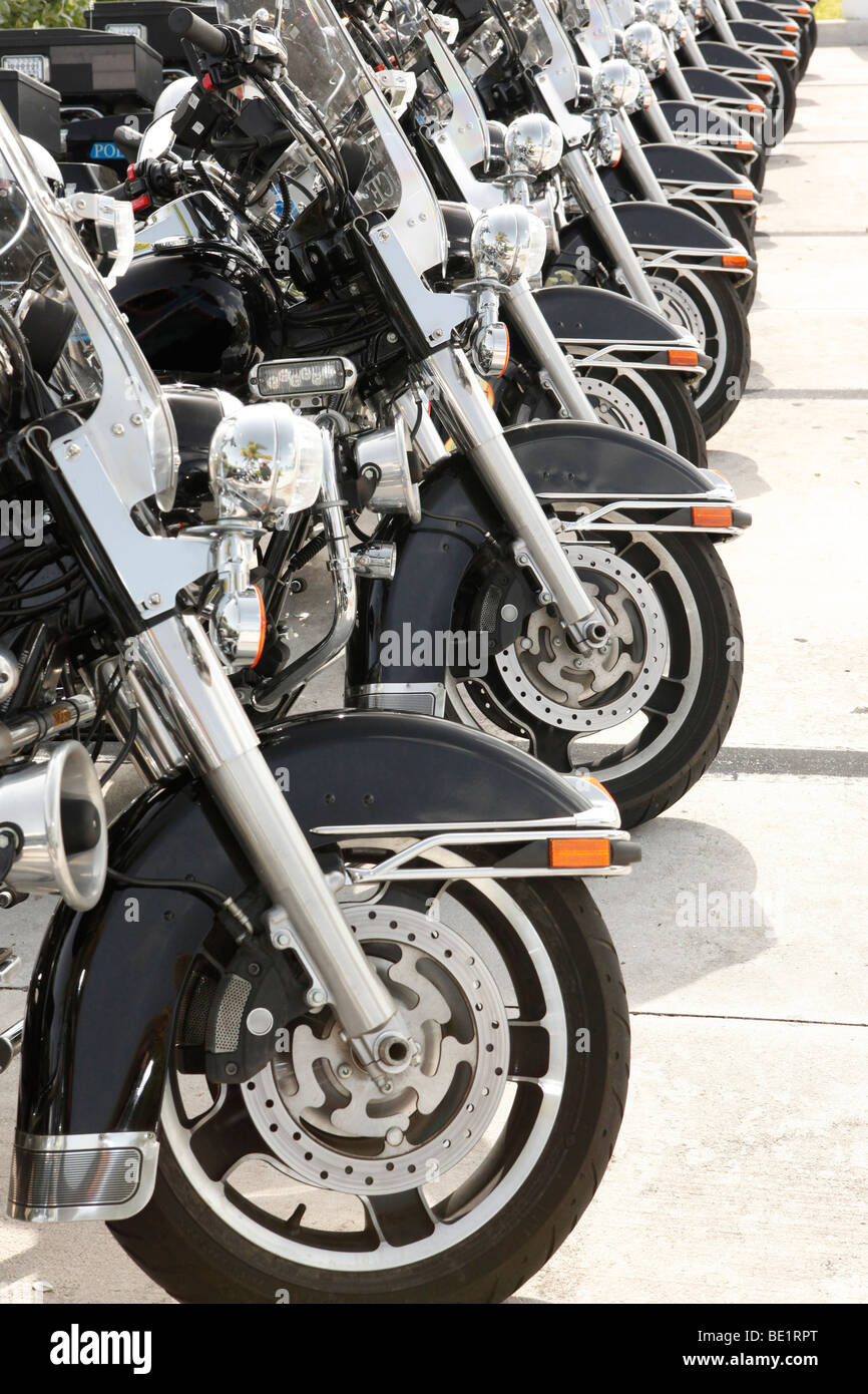 Law enforcement motorcycles ready to ride Stock Photo
