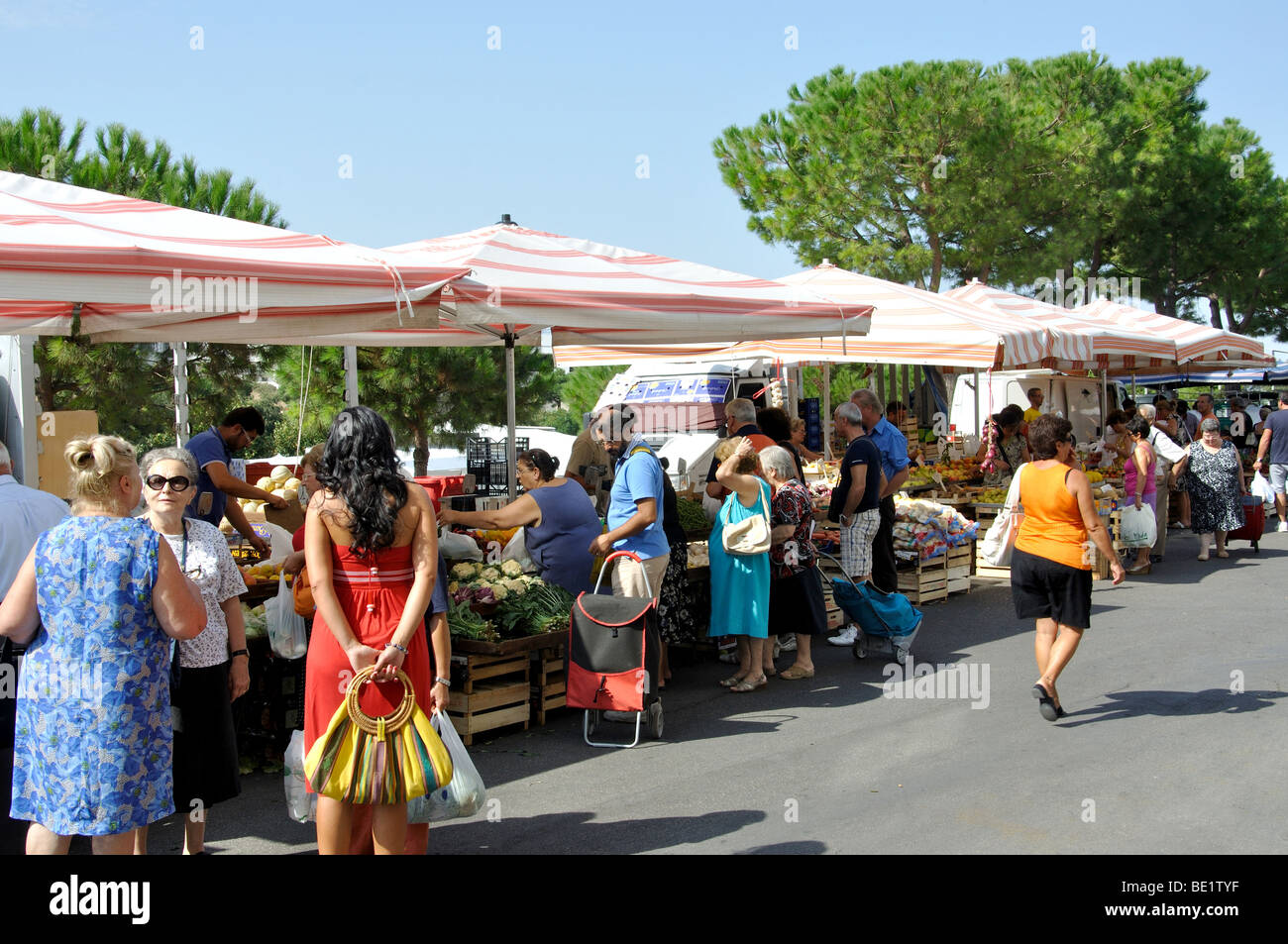 Food stalls, Saturday Market, Ostuni, Brindisi Province, Puglia Region, Italy Stock Photo