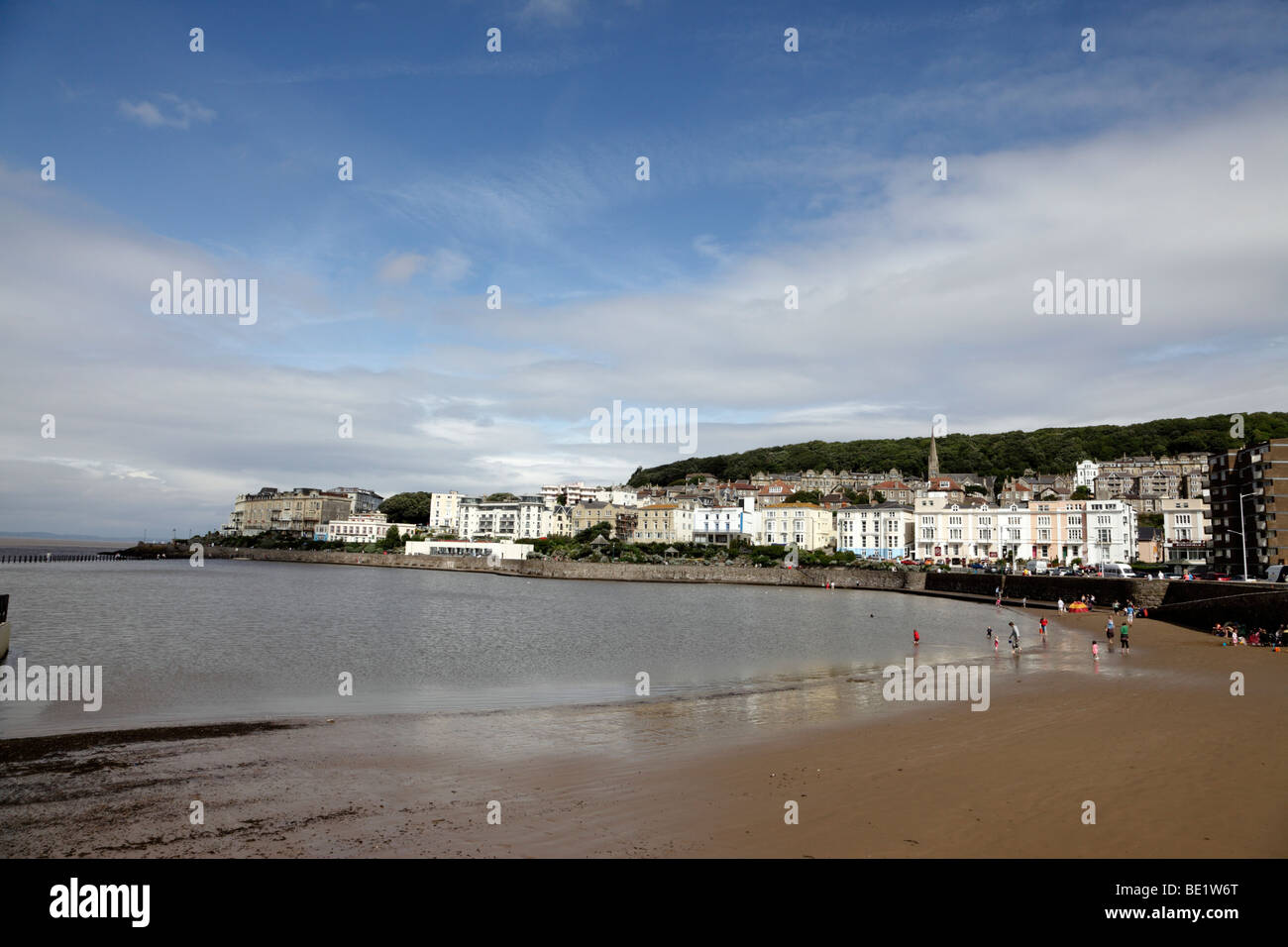 view of the marine lake with anchor head in the distance weston-super-mare somerset uk Stock Photo
