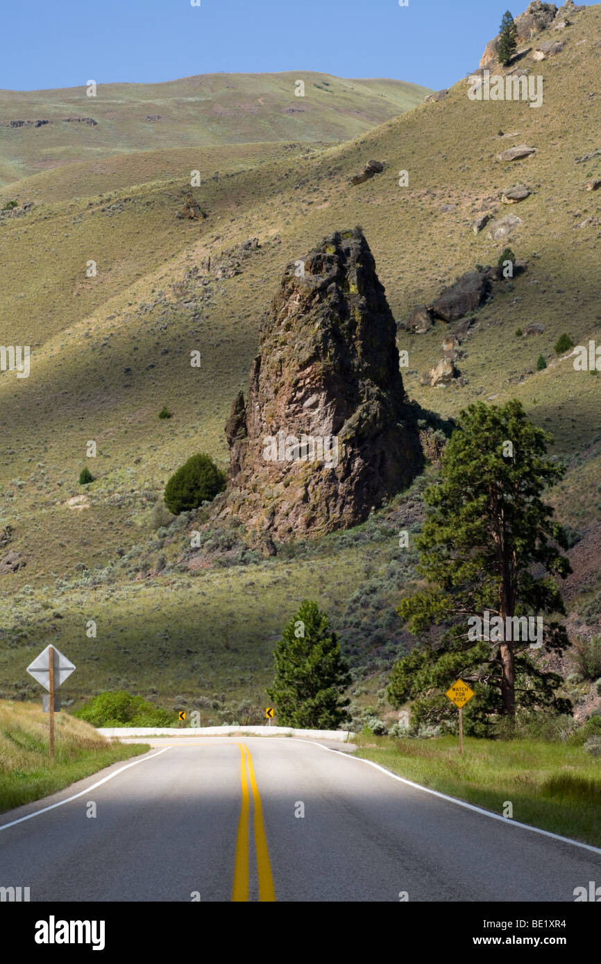 Steep hills and buttes on a road in Idaho Stock Photo