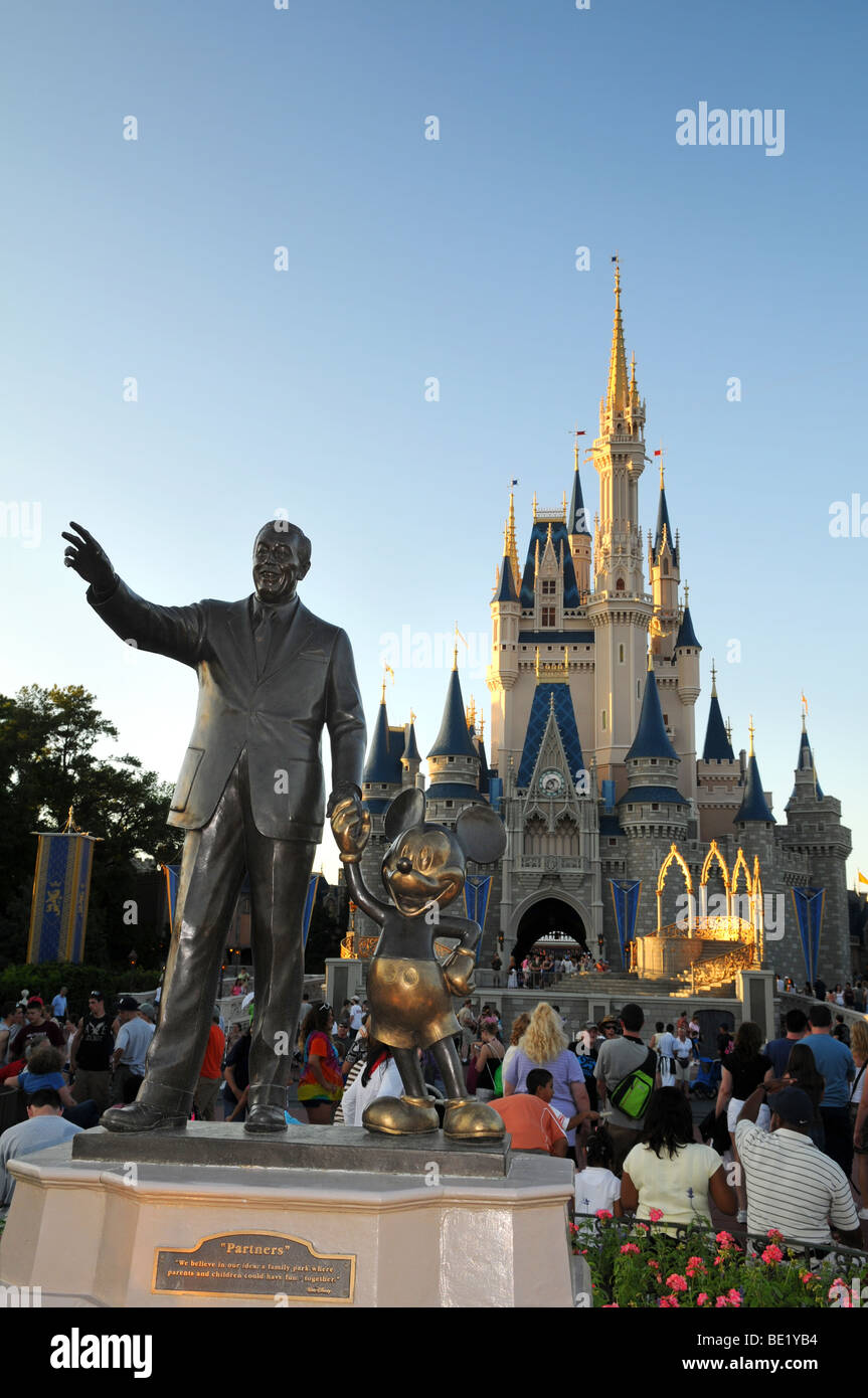 MAGIC KINGDOM AT WALT DISNEY WORLD - APRIL 11: Statue of Wald Disney and Mickey Mouse at Disney World in Orlando, Florida, on Ap Stock Photo