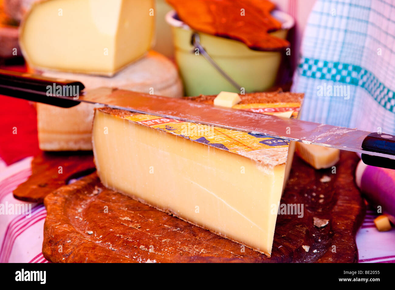 Cheeses for sale at the market in Saint Remy de-Provence France Stock Photo