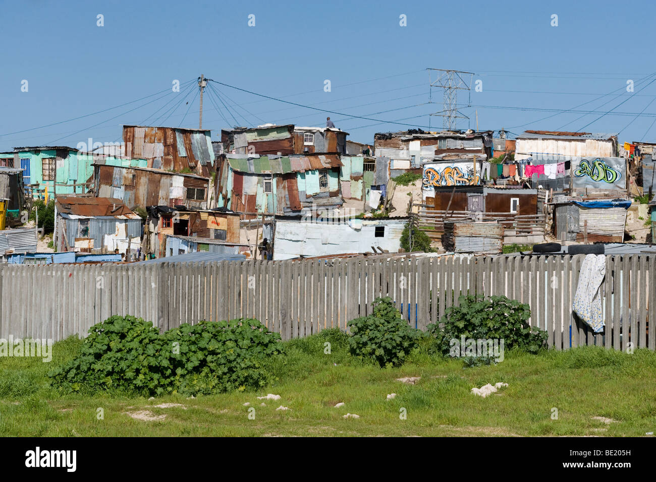 Informal settlement along N2 highway on the outskirts of Cape Town South Africa Stock Photo