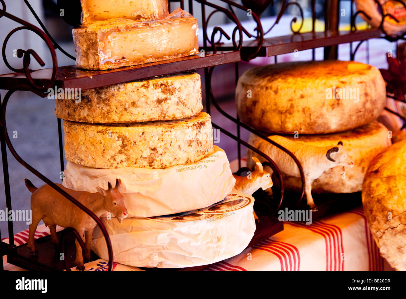 Cheeses for sale at the market in Saint Remy de-Provence France Stock Photo