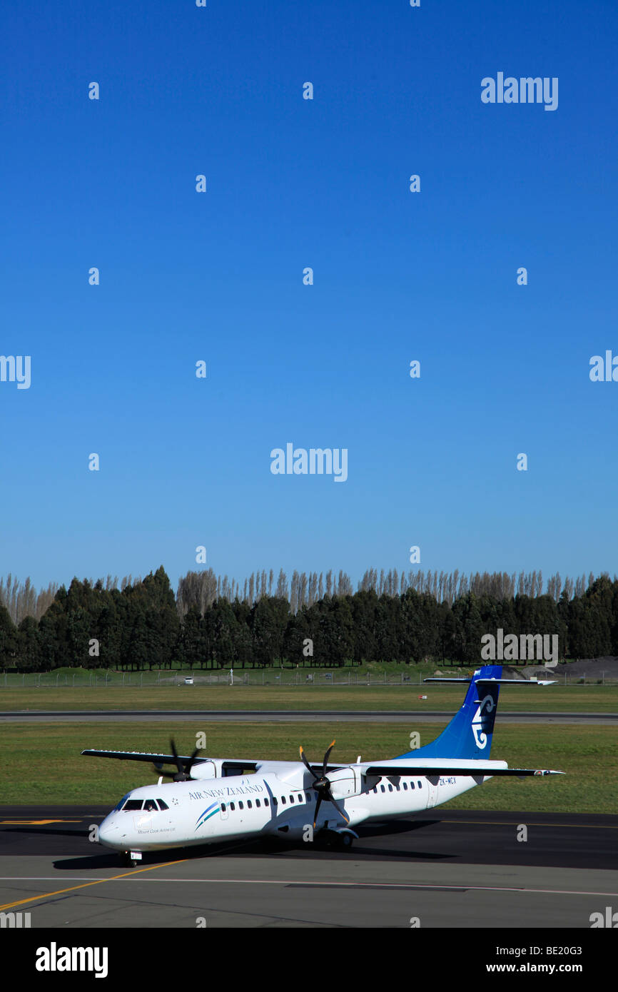 Air New Zealand ATR 72 turbo prop aircraft taxiing at CHC Christchurch Airport, Canterbury,South Island,New Zealand Stock Photo