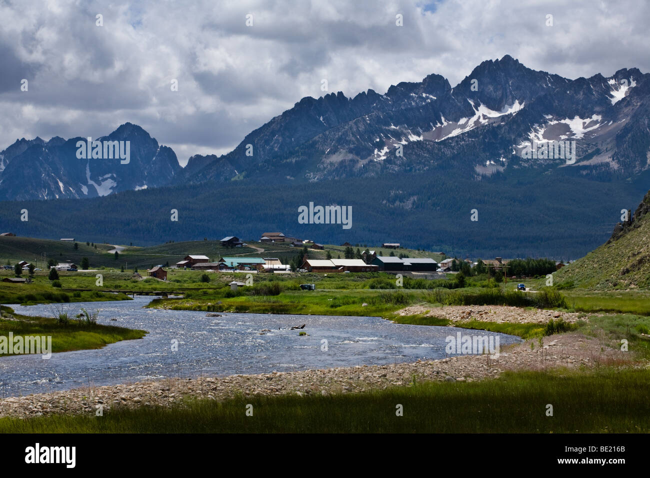 Stanley, Idaho, one of the coldest towns in USA, in Sawtooth Mountain Range Stock Photo