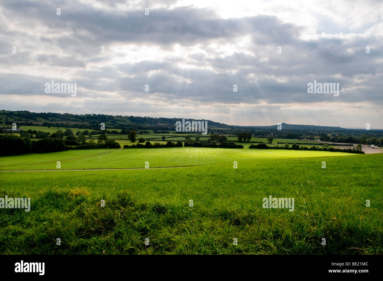 Worthy Farm, Pilton, Somerset.  These fields are better known as the site of the Glastonbury Festival, run by Michael Eavis. Stock Photo