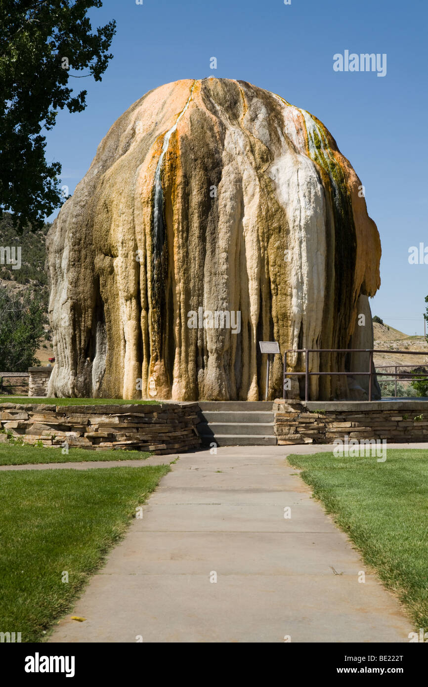 Mineral deposits from hot springs have formed Teepee Fountain, Thermopolis, Wyoming Stock Photo