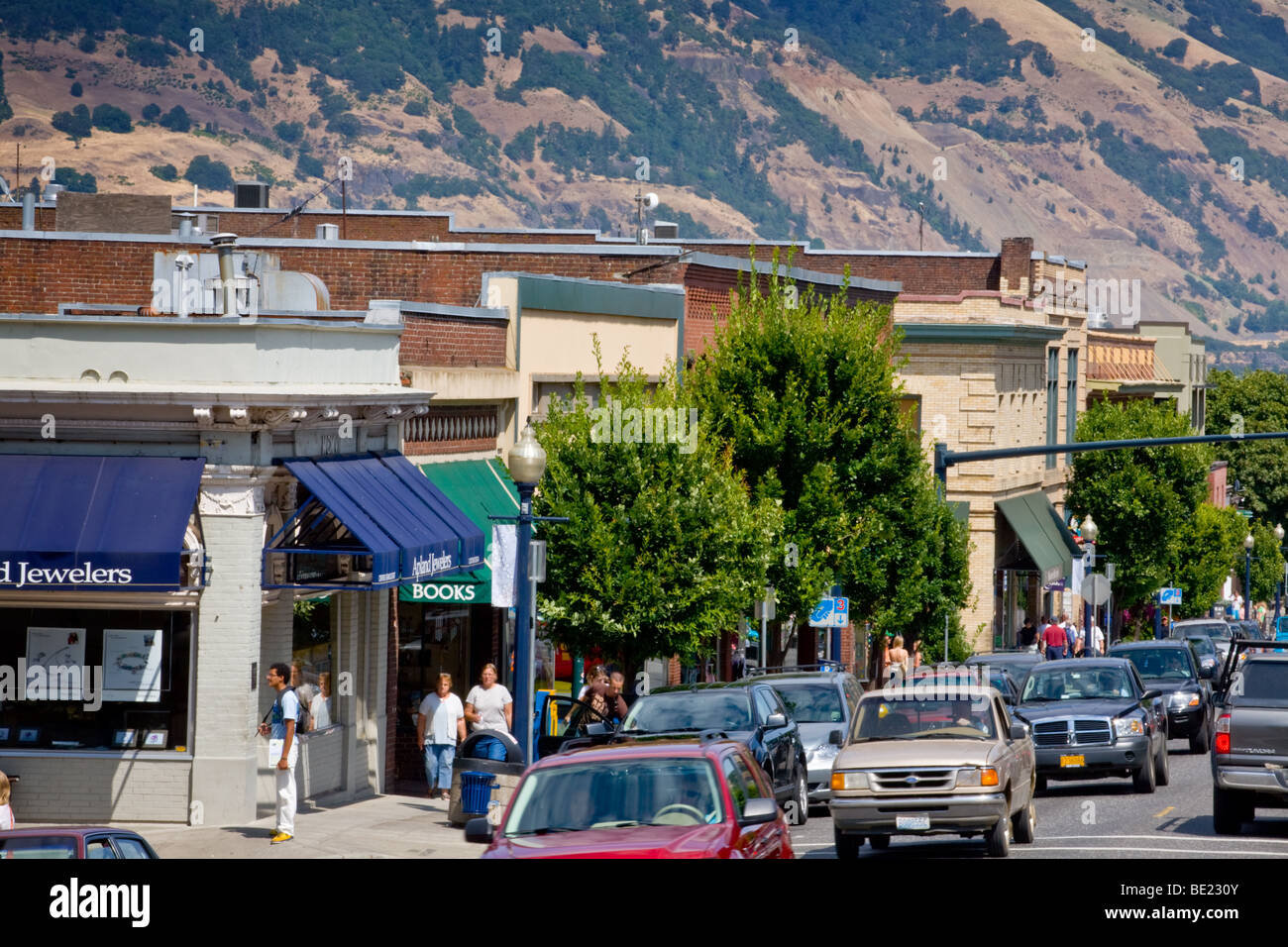Village of Hood River, Oregon in Columbia River River Gorge Stock Photo